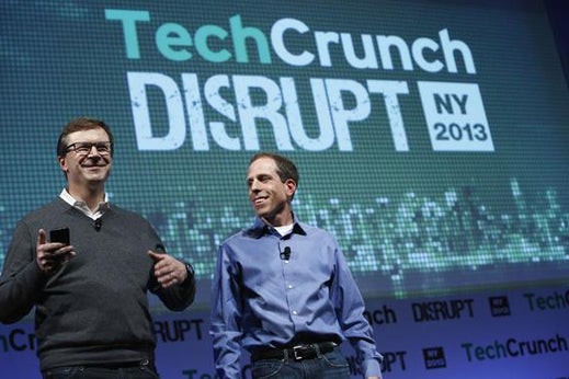 Ned Desmond, COO of TechCrunch, and Matt Kaufman, president of CrunchBase, speak onstage at TechCrunch Disrupt NY 2013 at the Manhattan Center on April 30, 2013, in New York City.